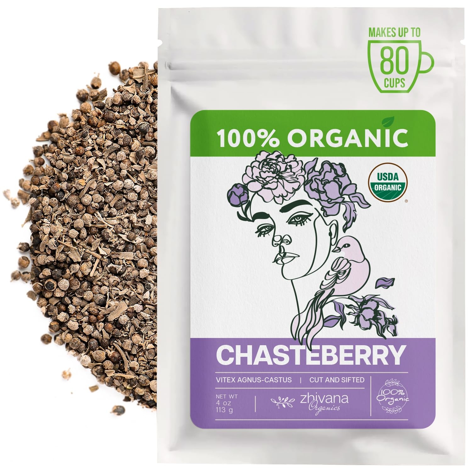 Organic Chasteberry Tea 4 oz Vitex Agnus-castus Herb Chaste Tree Berry for Women