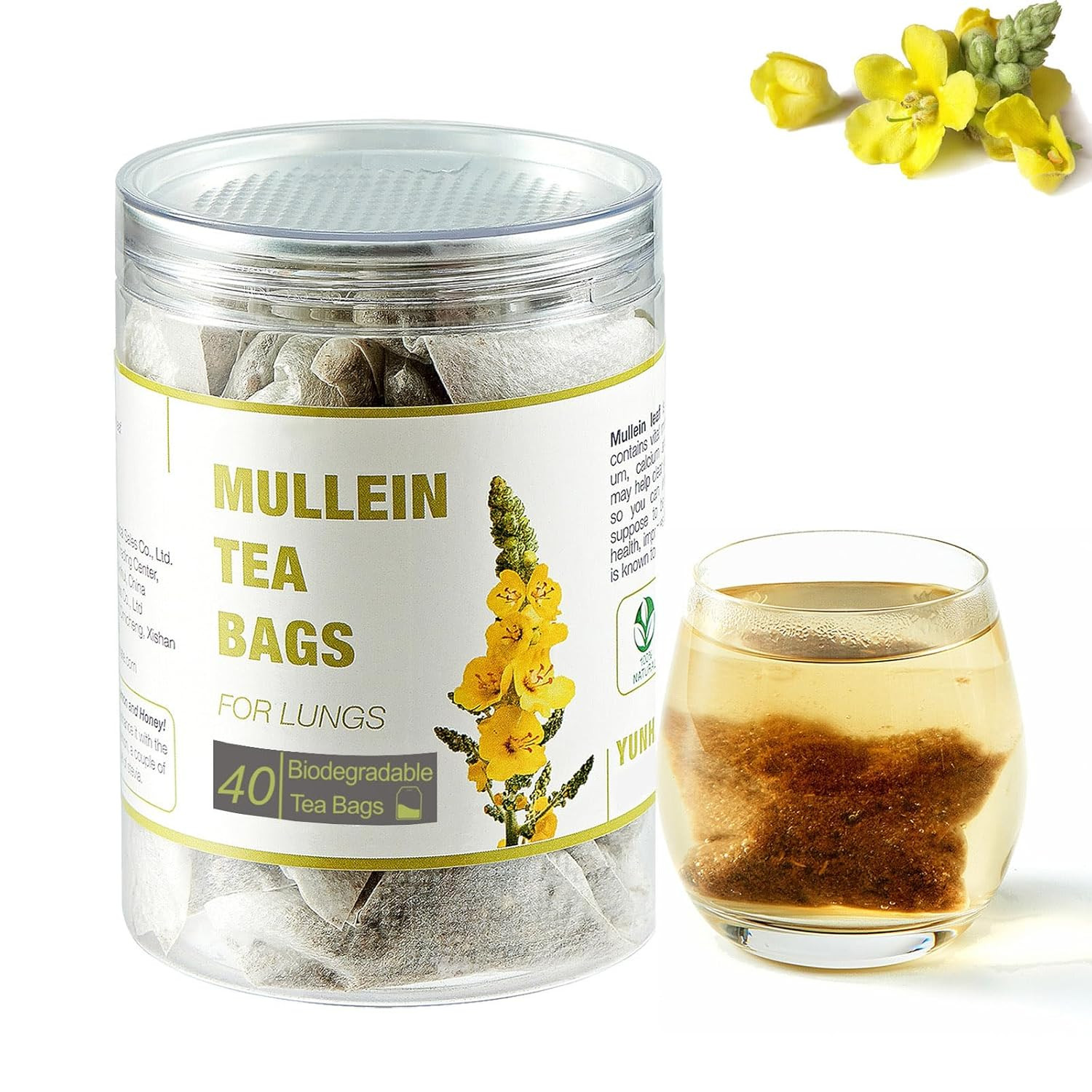 40 Bags Dried Mullein Leaf Tea for Lungs – Lung Detox Cleanse Tea for Smokers –