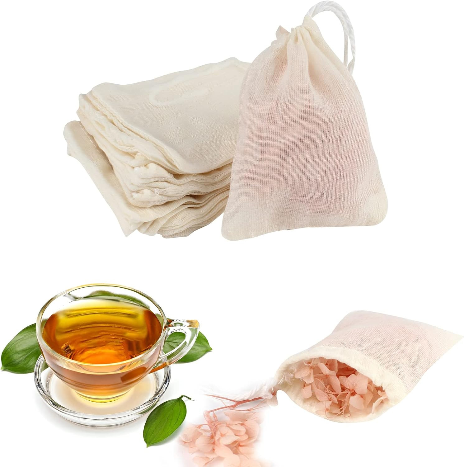 3 X 4 Inch Drawstring Tea Bag Muslin Mesh Tea Bags Reusable Tea Infusers Tea Fil