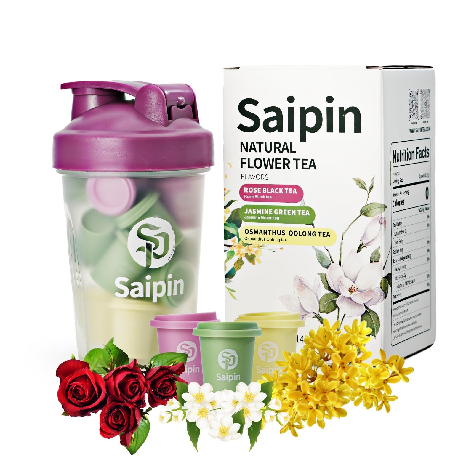 SAIPIN Herbal Tea,3 Assorted Flavors, Jasmine/Rose/Osmanthus Flower,20 Pack,N…