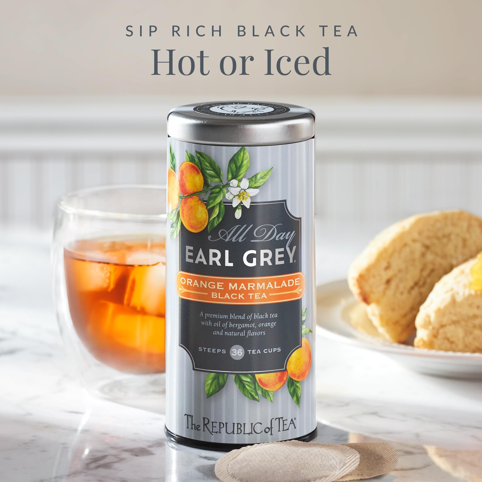 All Day Earl Grey Orange Marmalade Black Tea 36 Tea Bags Caffeinated