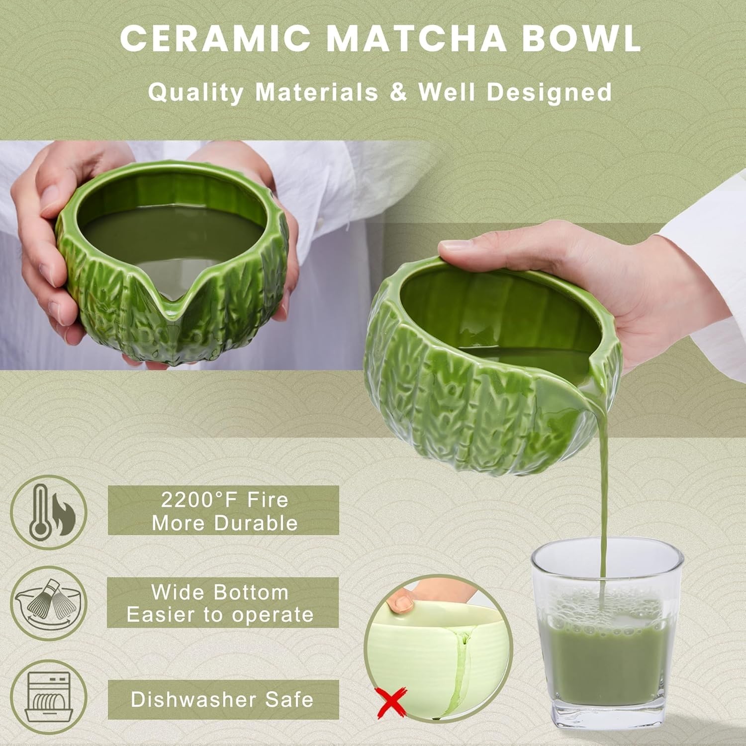 Matcha Whisk Set, Cactus Ceramic Matcha Set Includes Matcha Bowl, Matcha Whis…