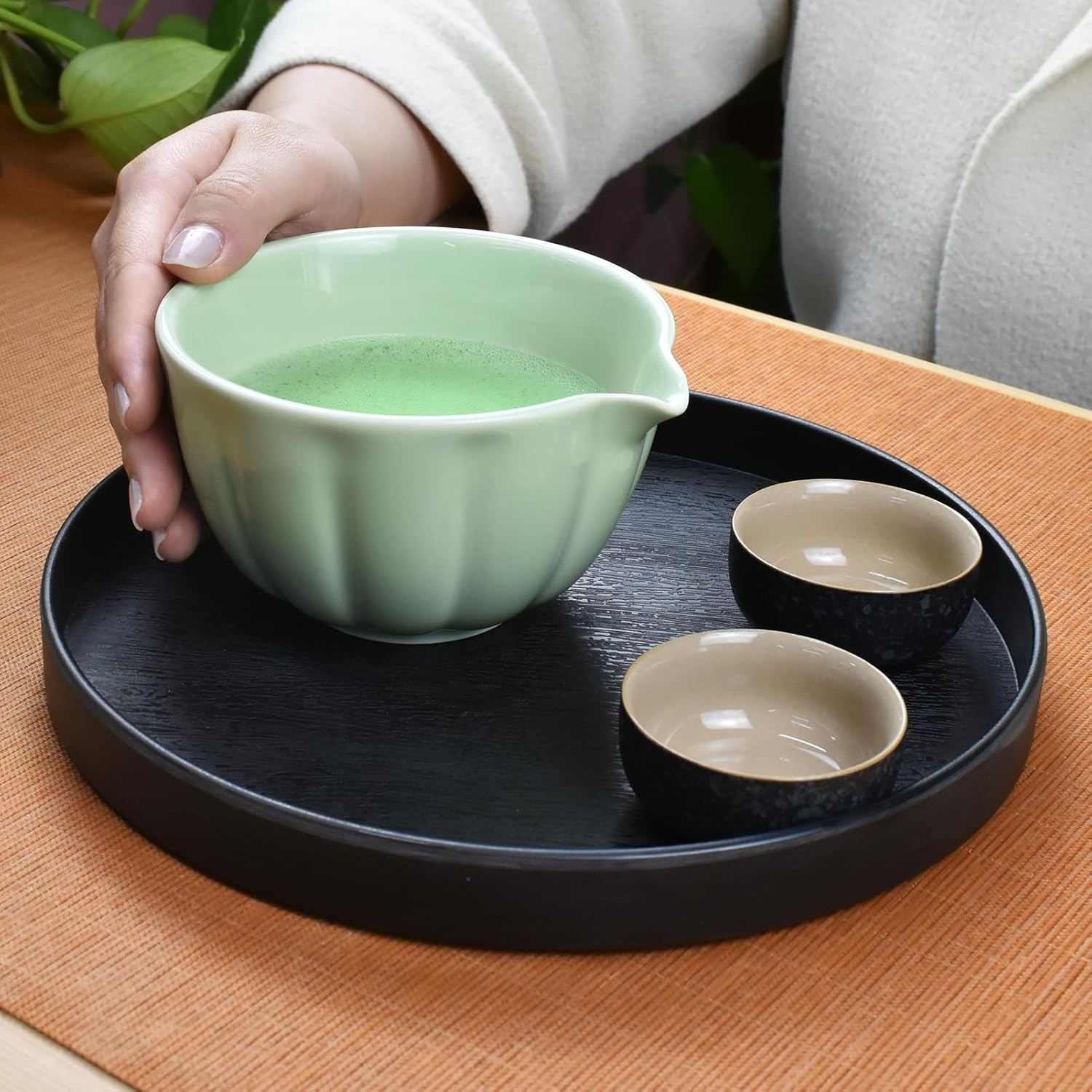 4PCS Matcha Tea Set Bowl Whisk Scoop Holder Japanese Tea Ceremony Kit Green