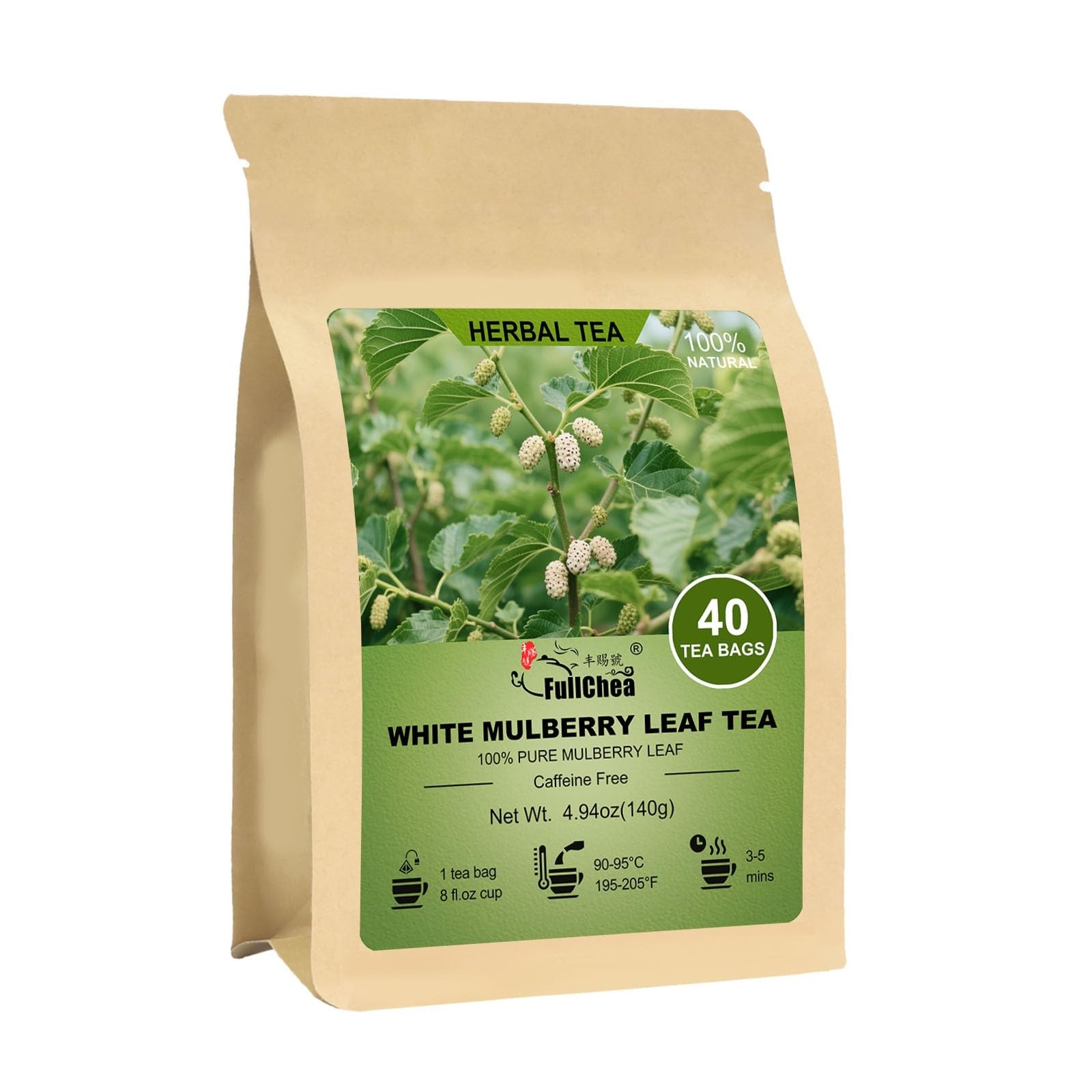 100% Pure White Mulberry Leaf Tea – 40 Teabags, Caffeine-Free, Non-GMO, Digestiv