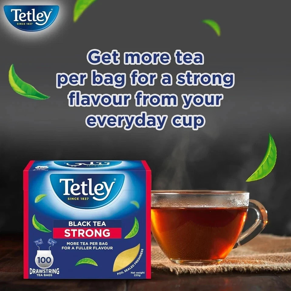 Tetley Strong Black Tea | 100 Black Tea Bags ,220g free shipping world wide