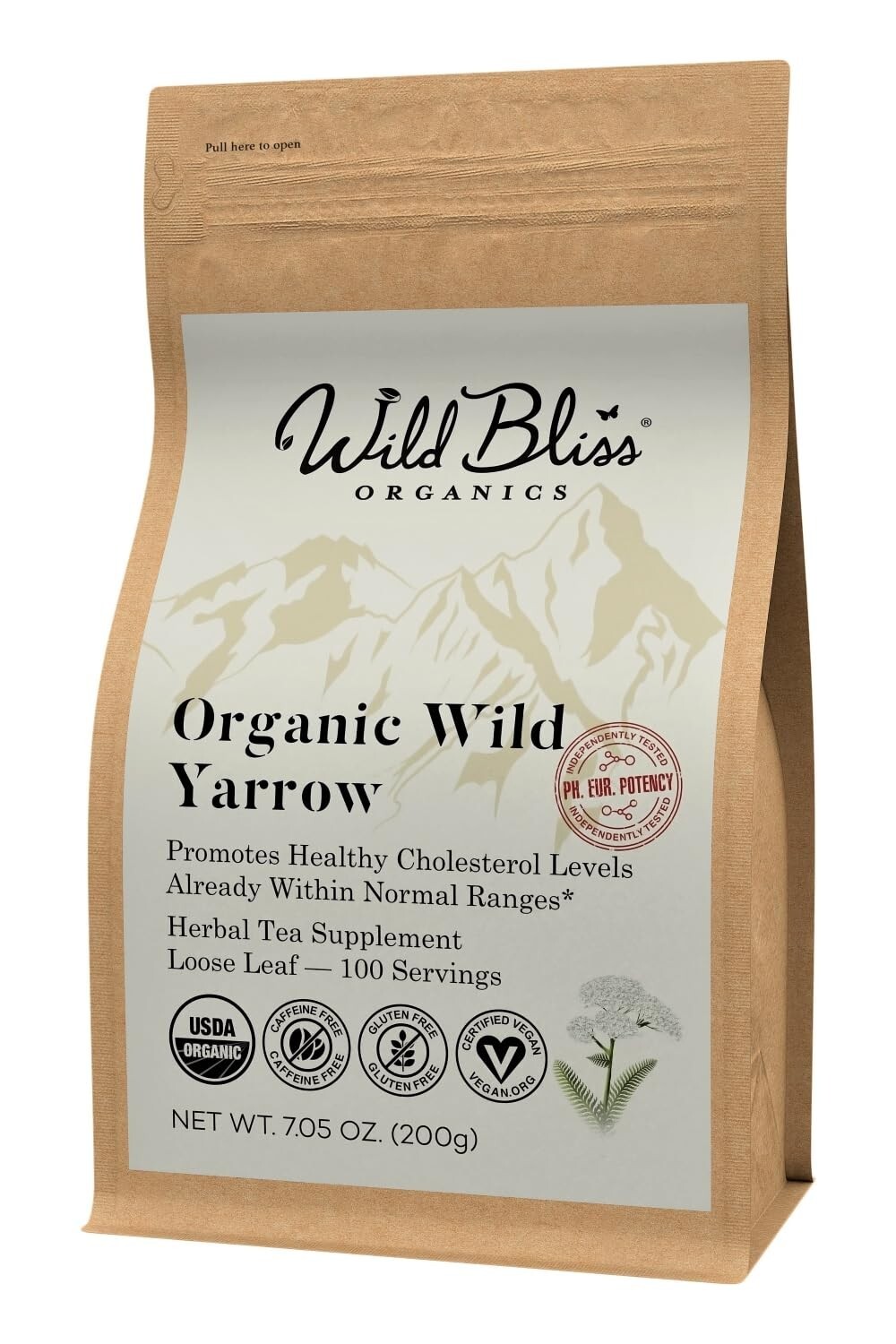Wild Crafted Organic Yarrow Tea – 7 oz of Caffeine-Free Wellness – 100 Servings