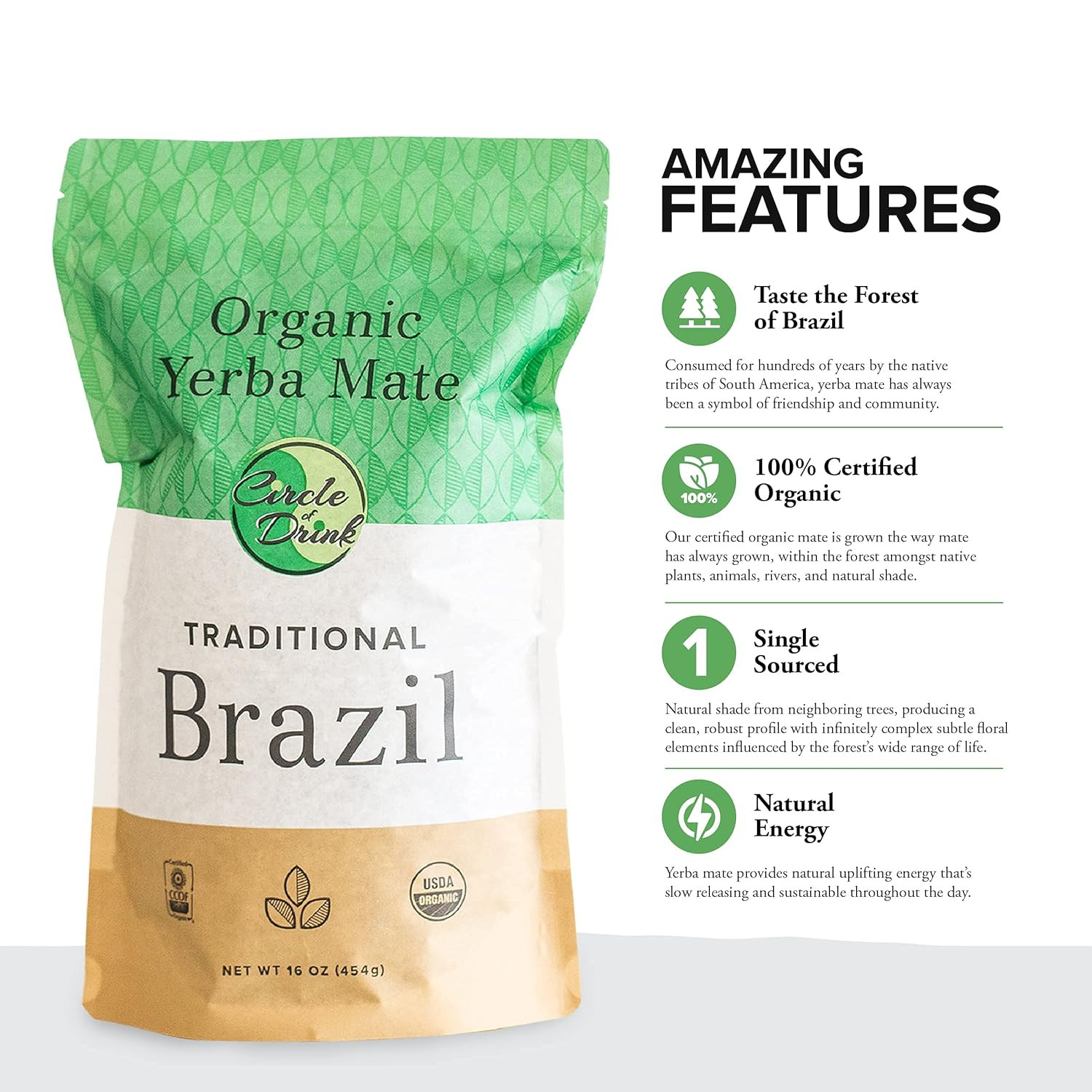 Brazil Traditional Yerba Mate Tea – 100% Certified Organic – Rainforest Shade Gr