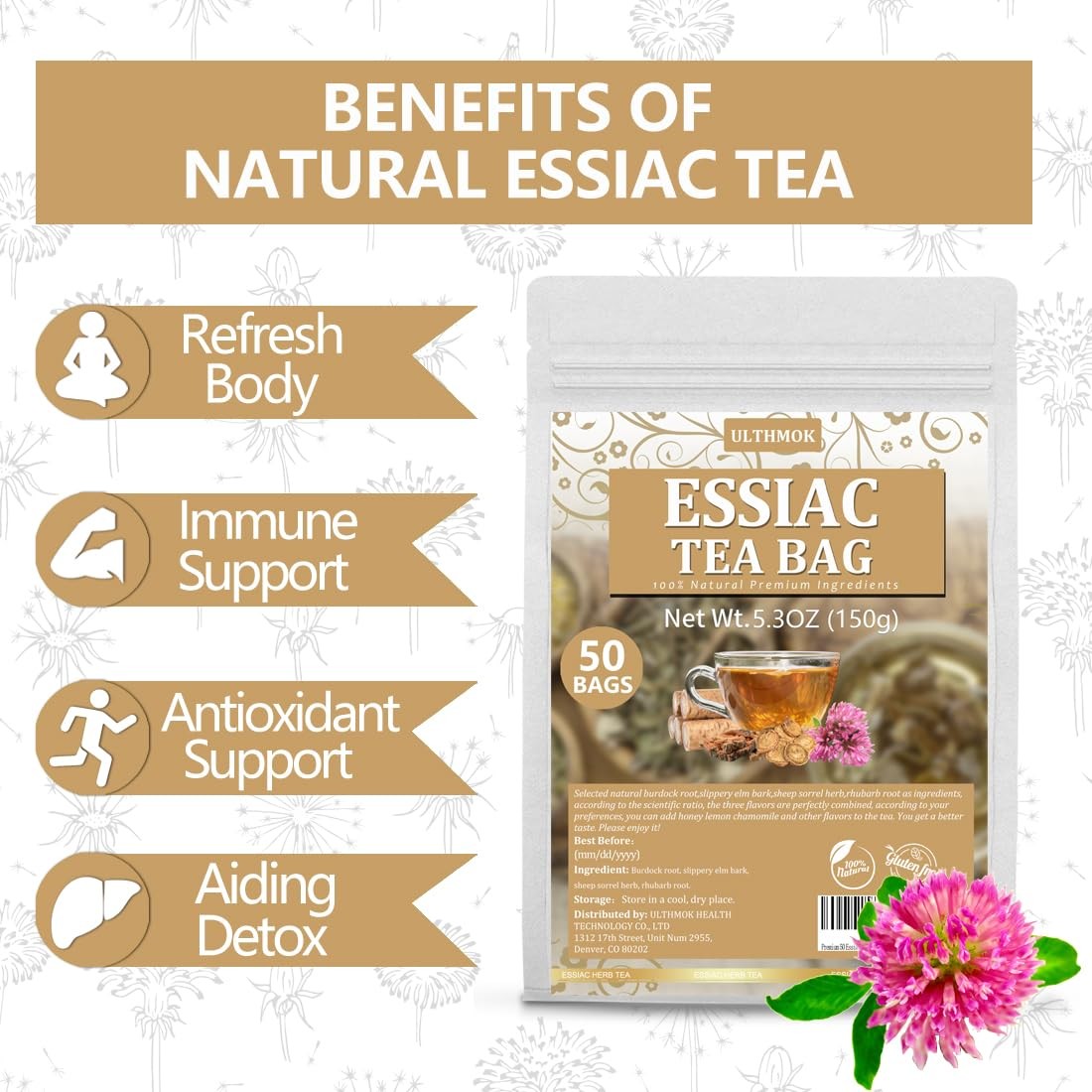 50 Essiac Tea Bags, Wellness Blend Tea, made with 100% Natural Ingredients, No A
