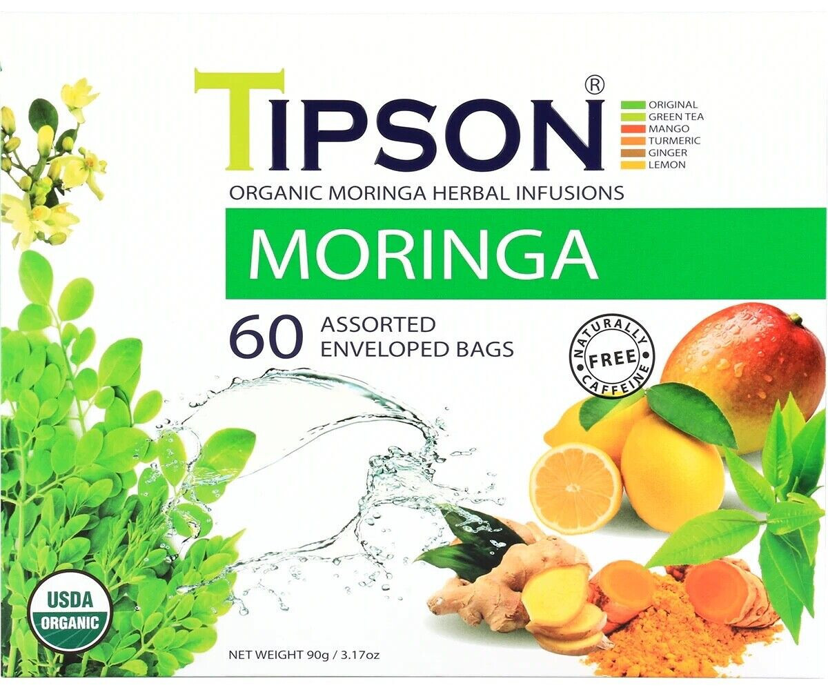 Tipson Organic MORINGA Variety Tea Sampler (60 Tea Bags), Tea Infusions