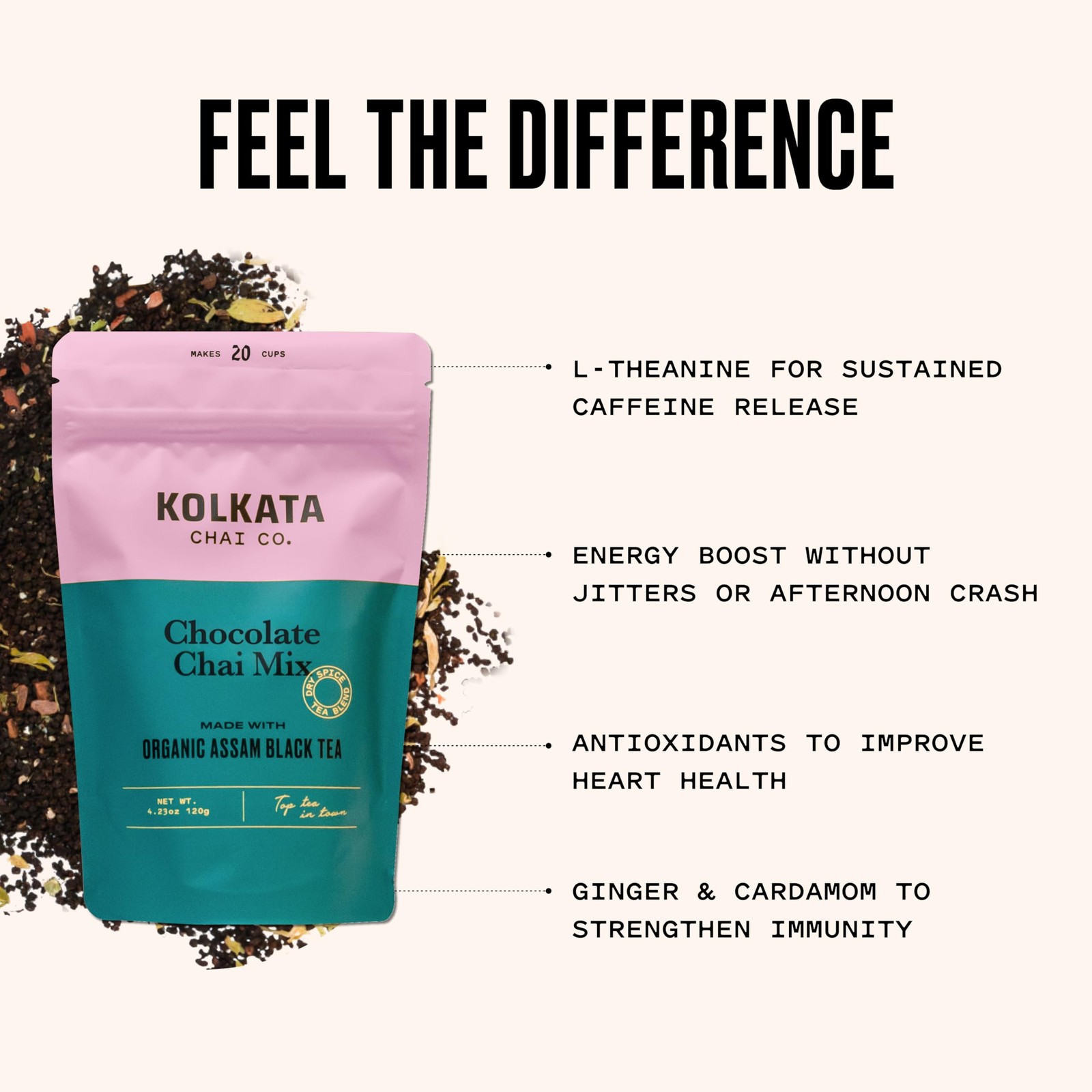 Kolkata Chai Chocolate Chai mix, 100% Organic Black Tea, Makes 20 cups, Premi…