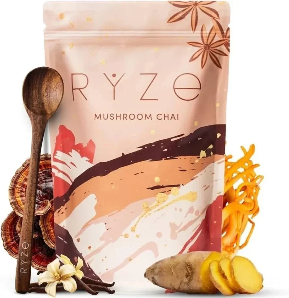 RŸZE Mushroom Chai With 6 Adaptogenic Mushrooms Beverage Powder (4 Pack)