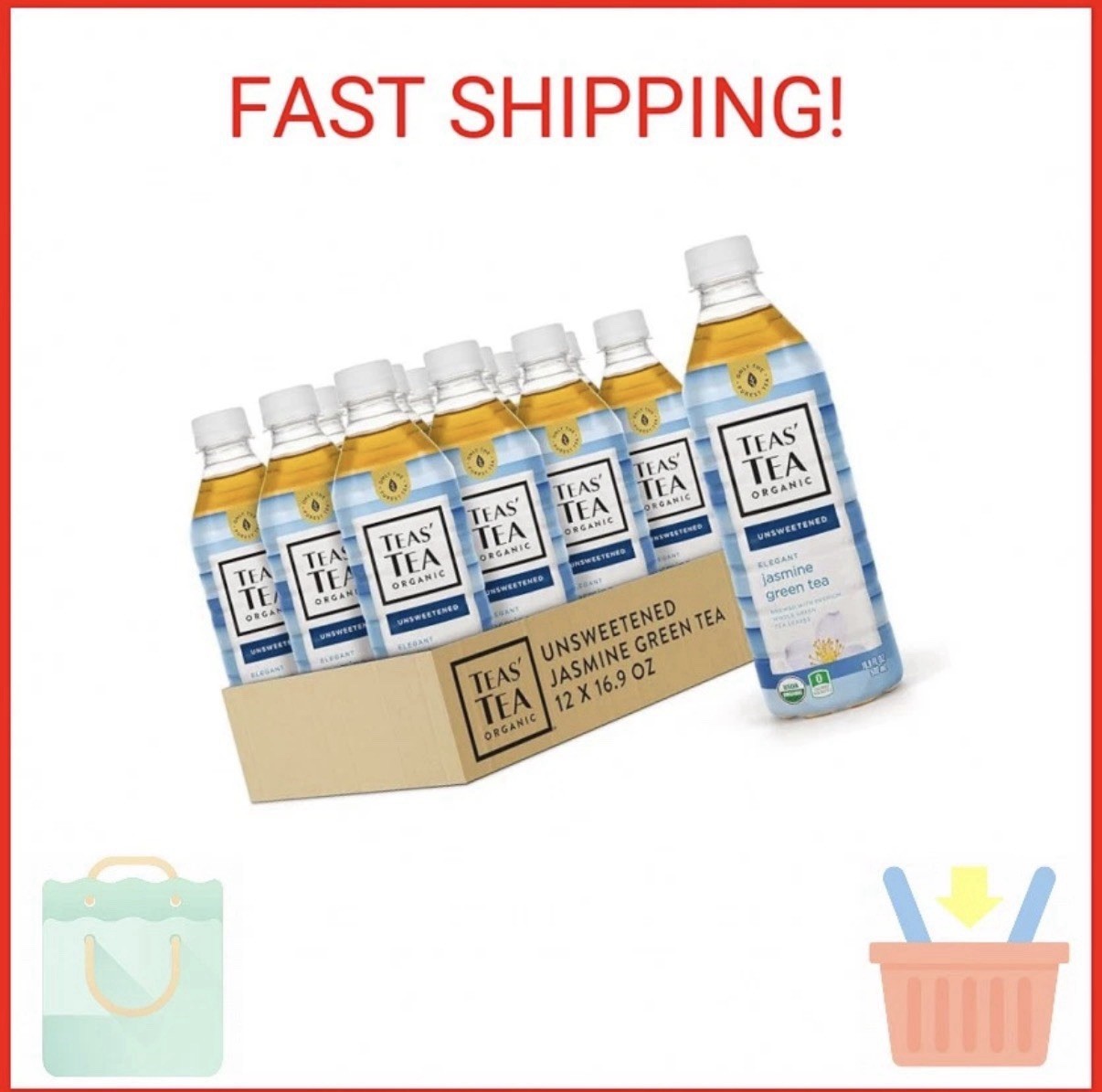 Teas’ Tea Unsweetened Jasmine Green Tea 16.9 Ounce (Pack of 12) Organic, Sugar F
