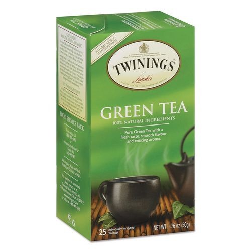 TWININGS Tea Bags, Green, 1.76 oz Filterbag, 25/Box, 3 Boxes/Pack (Total 75)