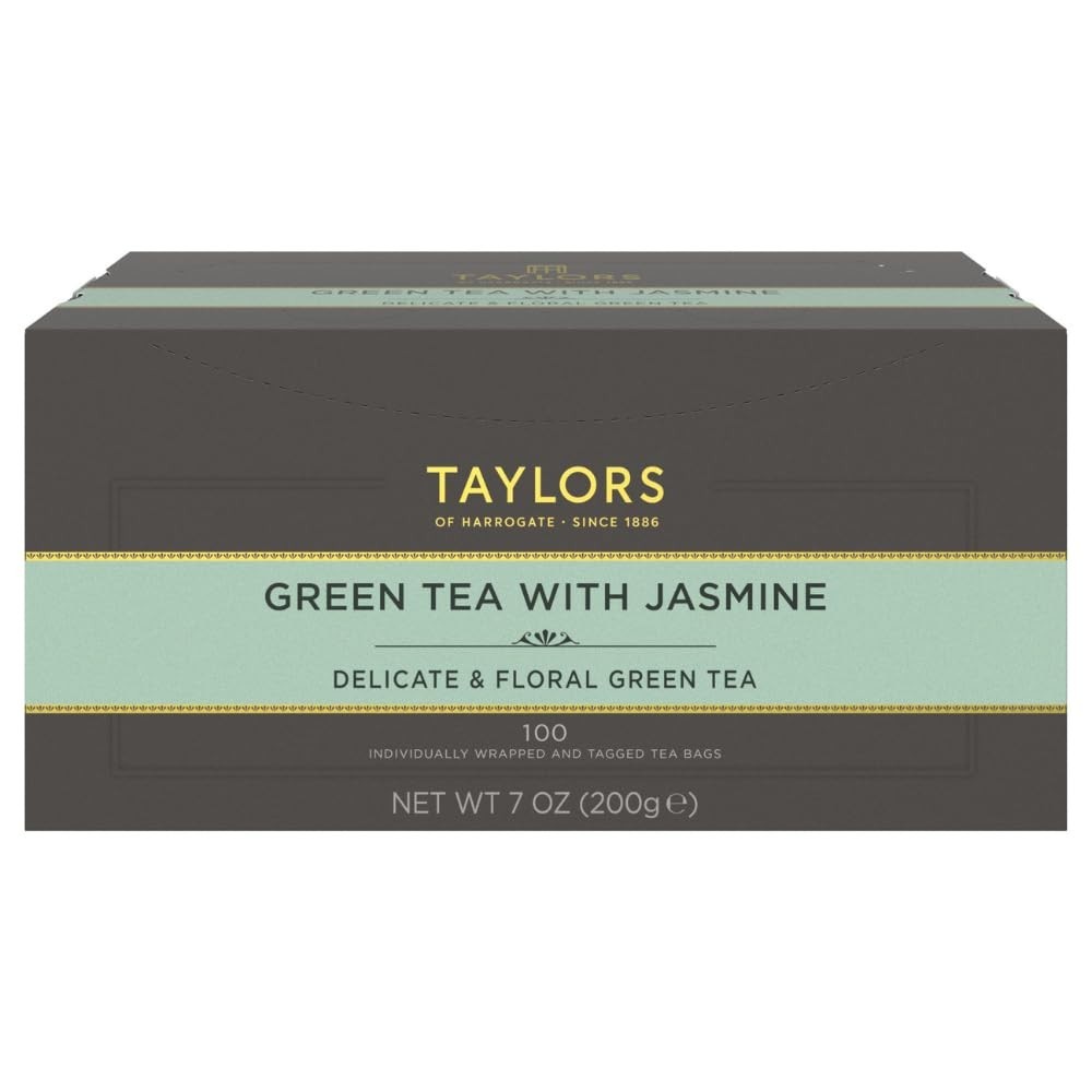 Green Tea with Jasmine – 100 Individually Wrapped Teabags, Floral & Sweet, Caffe