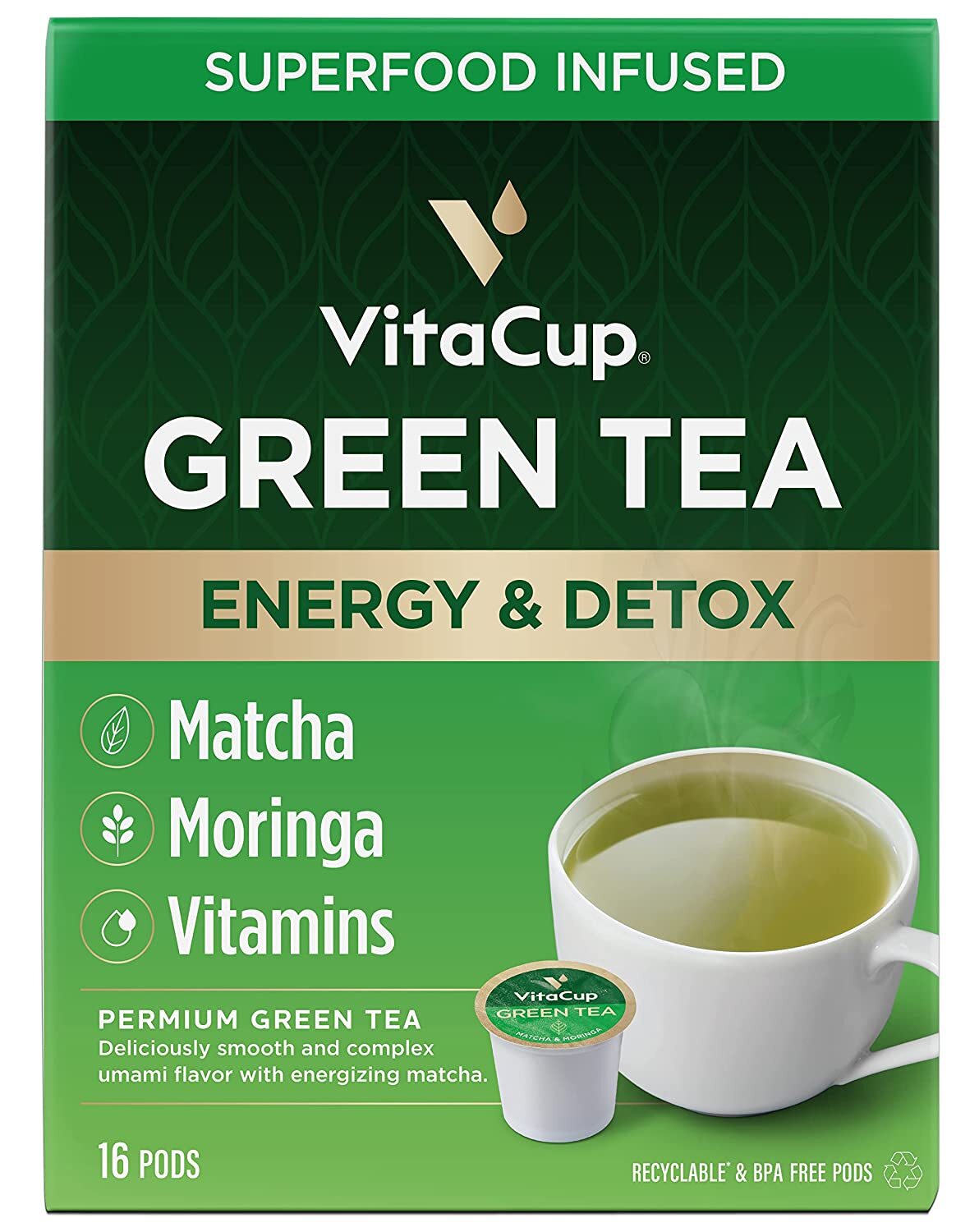 VitaCup Green Tea w/ Vitamins 16 to 96 Keurig K cup Pick Any Size FREE SHIPPING