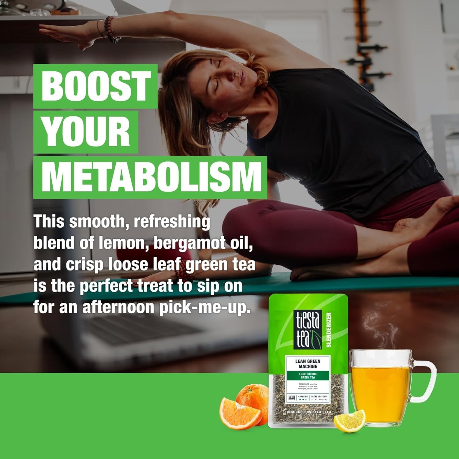 Loose Leaf Lean Green Machine: Light Citrus Tea, 25 Cups in 1.9 Oz Pouch