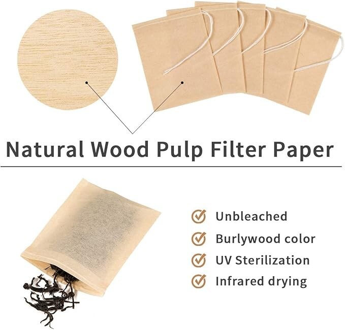400 Pack Disposable Drawstring Tea Filter Bags Safe & Natural Unbleached Paper