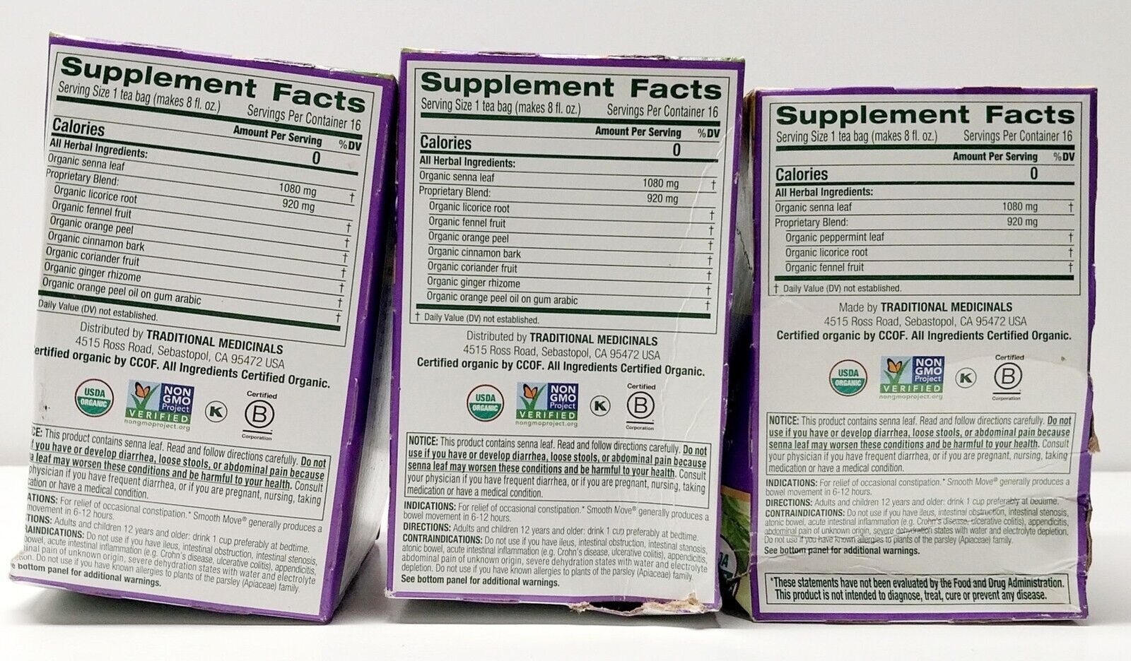 3 Box Lot Traditional Medicinals Smooth Move Tea Regular Peppermint EXP Feb 2027