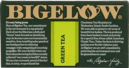 Bigelow Green Tea with Lemon 20 Count Caffeinated Gluten Free Kosher Pack of 6