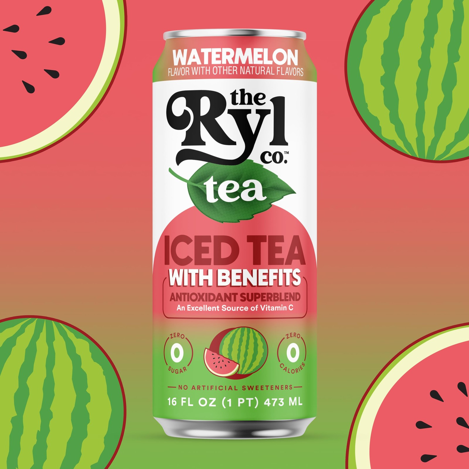 Watermelon Iced Tea, Antioxidant Superblend, Zero Sugar, Low Carb, 12-Pack
