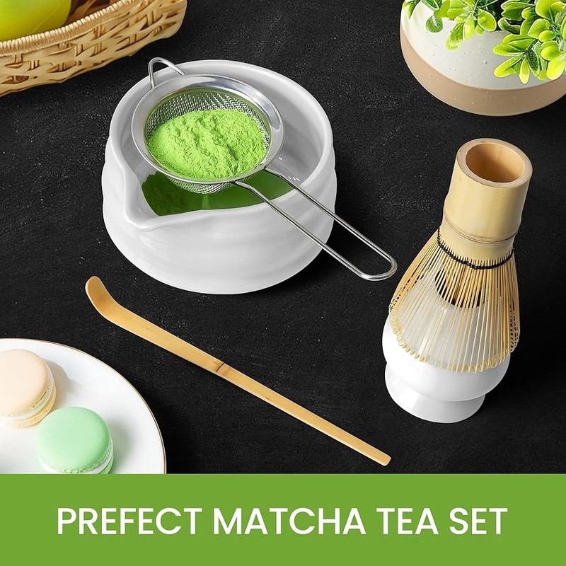 Matcha Whisk Set Bowl Scoop Strainer Cloth Holder Japanese Tea Ceremony New