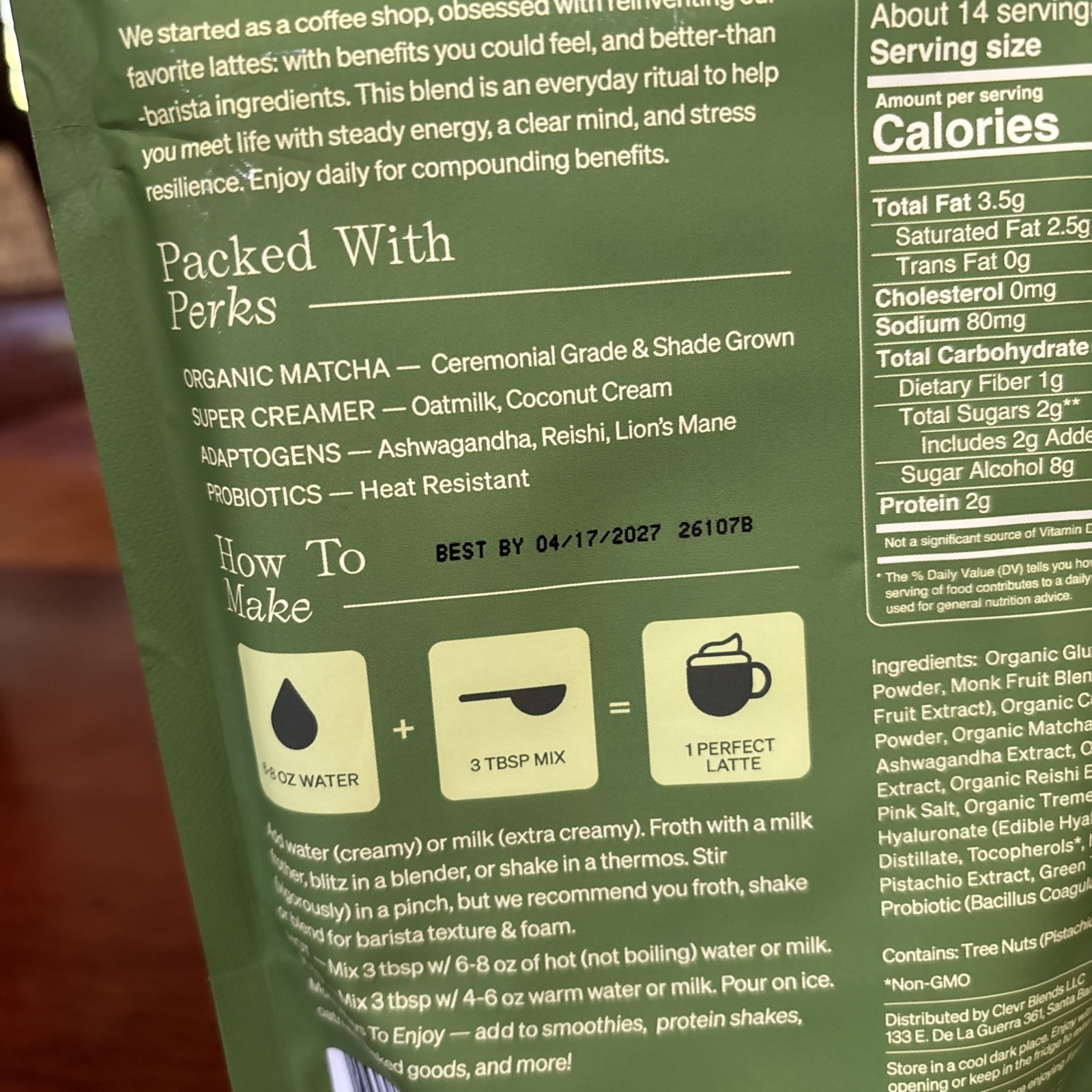 Clevr Honey Pistachio Matcha Superlatte 12oz