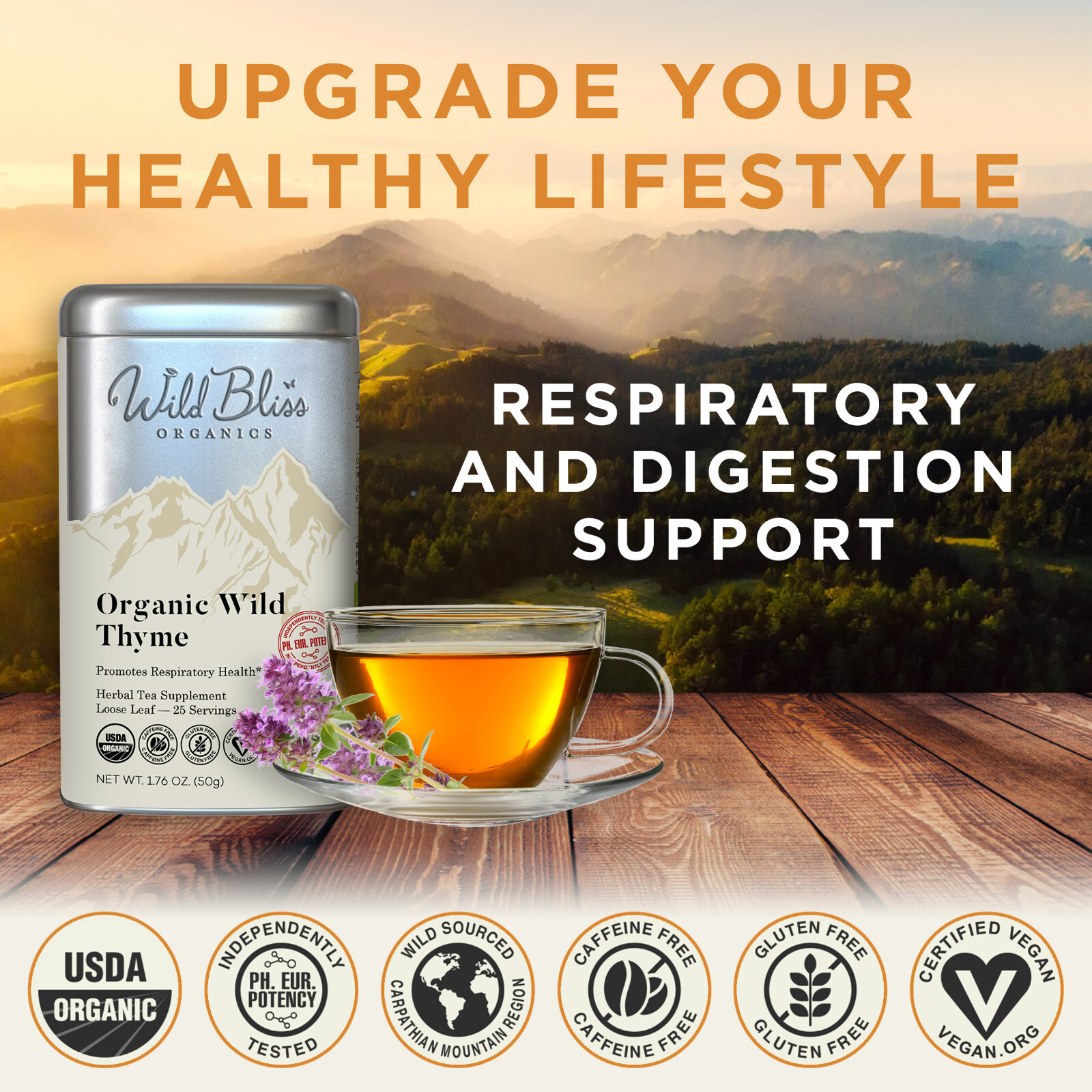 Organic Wild Thyme Tea – Caffeine Free Herbal Tea – Pharmacopoeia Potency
