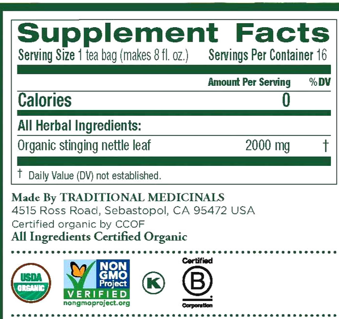 Traditional Medicinals Tea Bags Organic Nettle Leaf -60 Ct -.40 Cents per bag