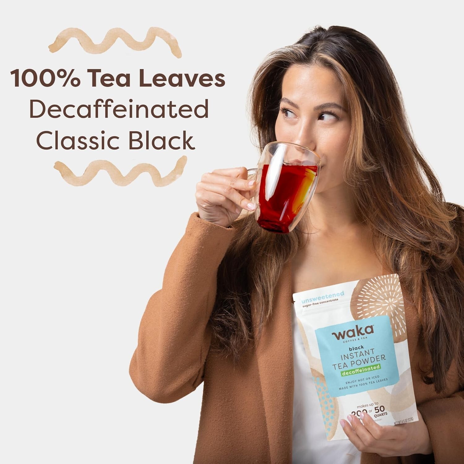 Waka Decaffeinated Instant Black Tea – 4.5oz Powder for 200 Drinks, Pure Tea
