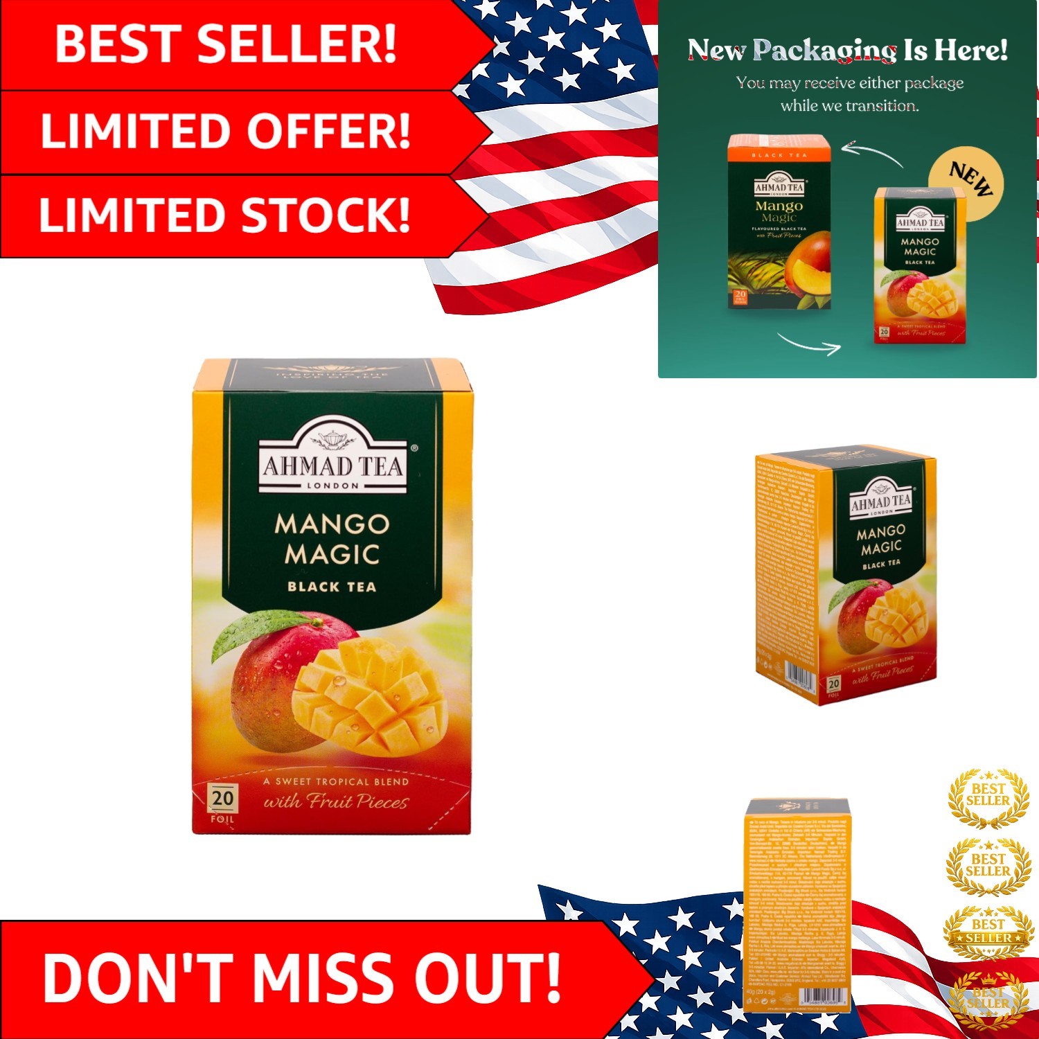 Mango Flavor Black Tea – 20 Ceylon Tea Bags for Heart & Immunity