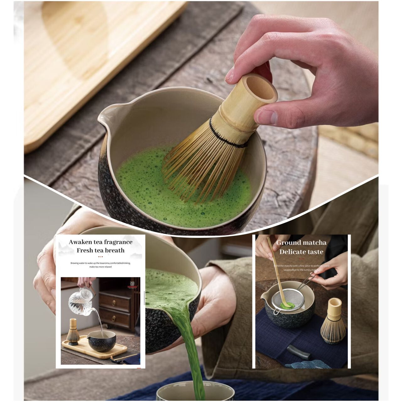 2 New Set-Traditional Teanagoo Matcha Tea Set Kit ( Black)