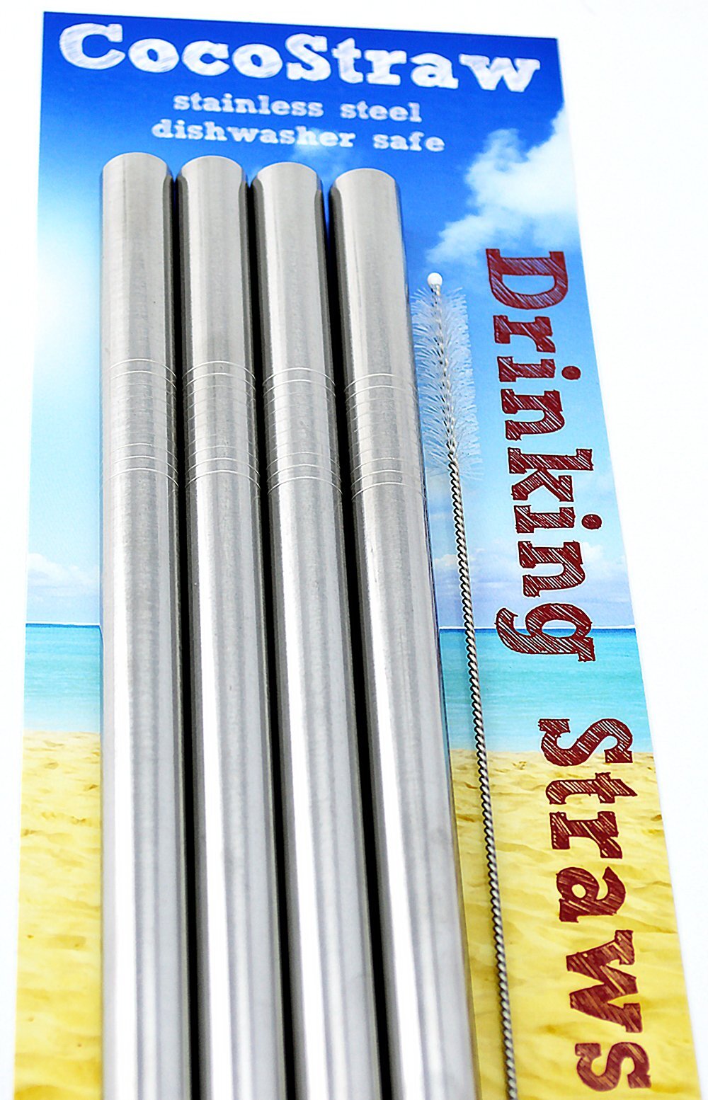 4 BOBA Straw Stainless Steel Extra Wide 1/2″ x 9.5″ Long Tapioca Pearl Bubble