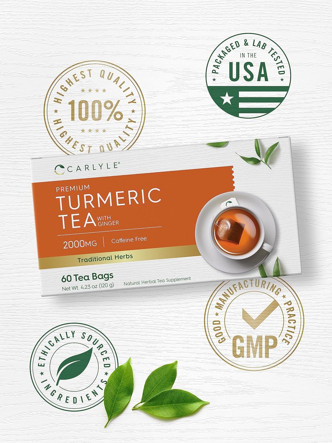 Herbal turmeric ginger tea bags