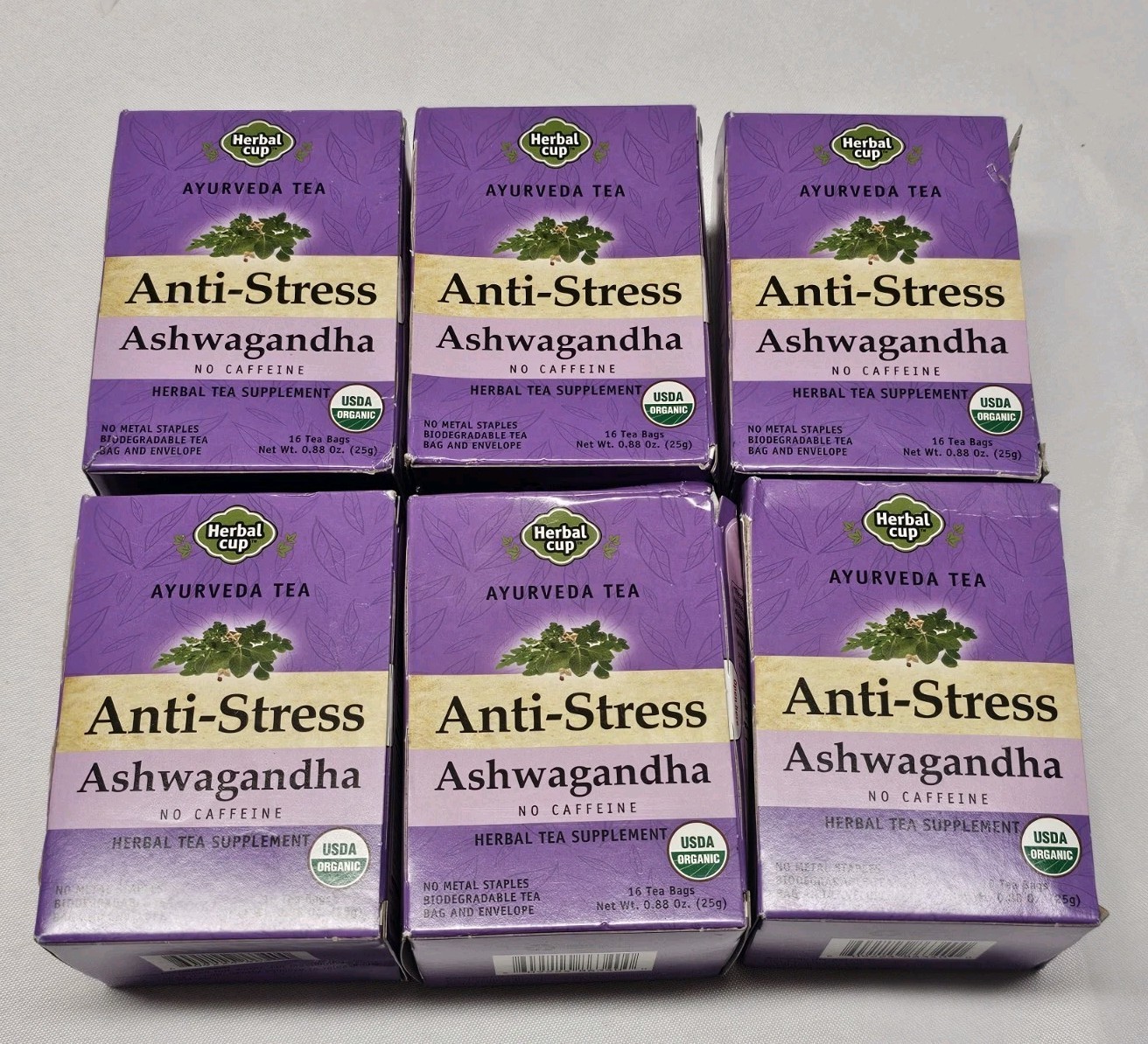 96 Bags Total 6 Boxes X 16 Pack Ayurveda Herbal Cup Anti Stress Ashwagandha Tea