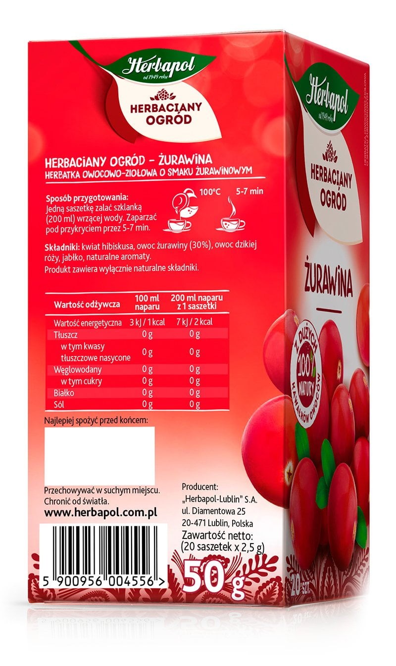 Herbapol Tea Garden – RASPBERRY & CRANBERRY – Box 20 bags / 54g / 1.90oz