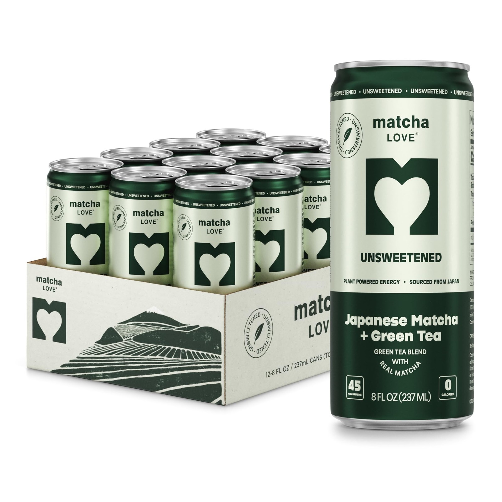 Matcha + Green Tea, Unsweetened, 8 Ounce (Pack of 12)