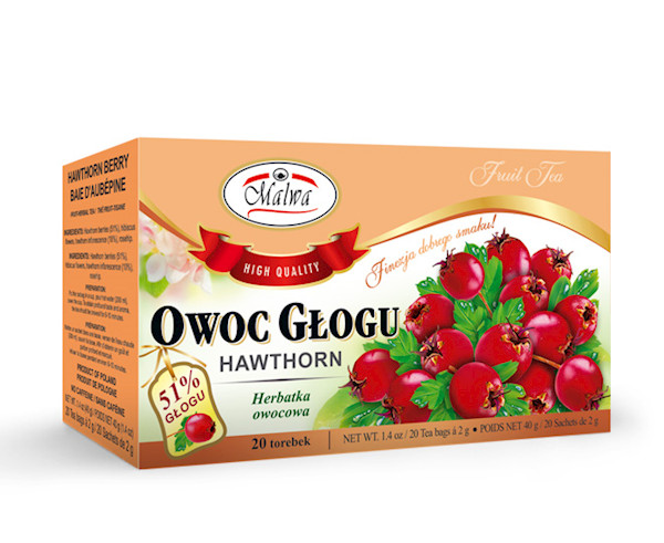 MALWA FRUIT HERBAL OWOC GLOGU HAWTHORN TEA NO CAFEINE 20 Bags POLAND Polish TEA