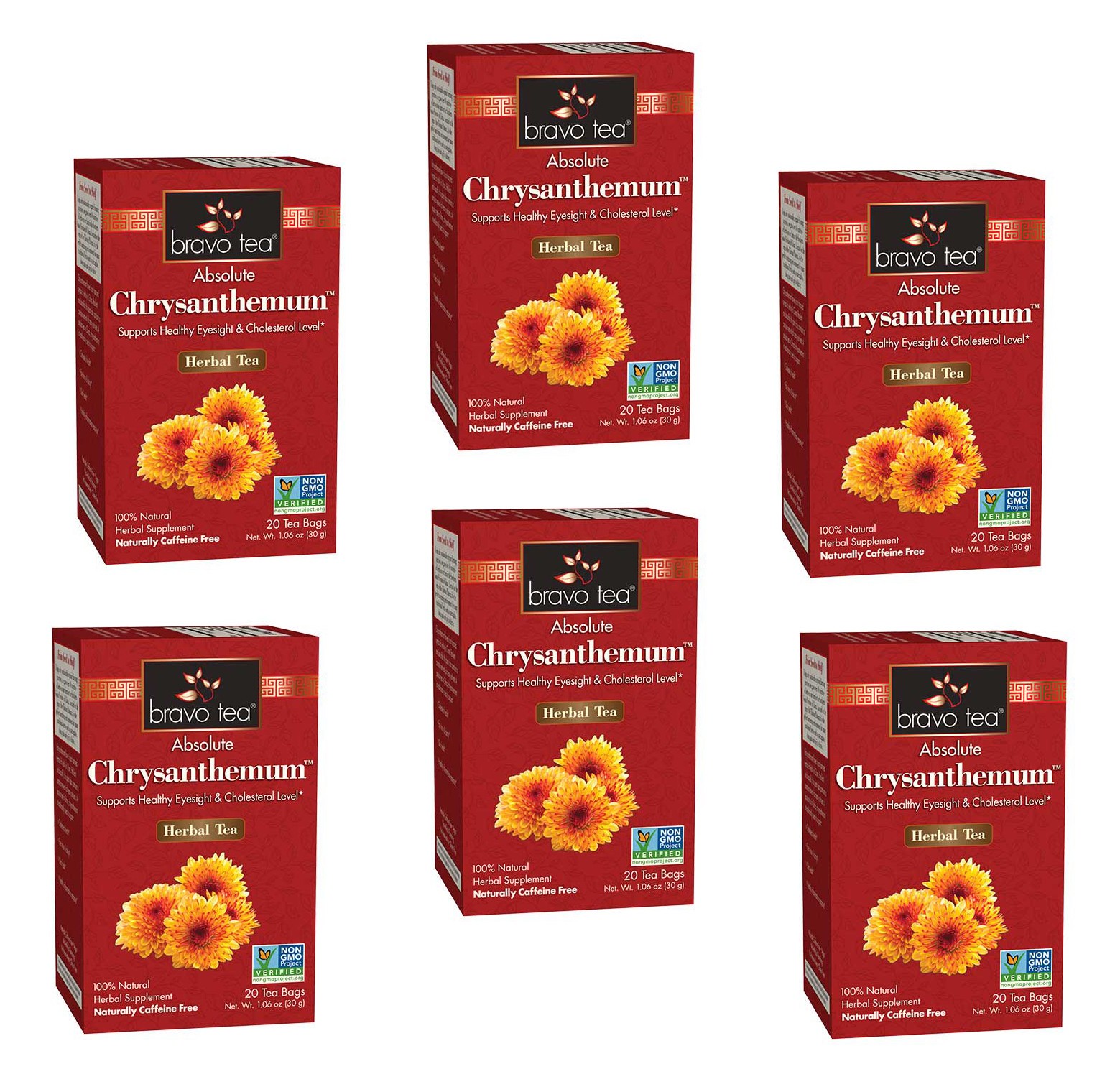 6 PACK Bravo Herbal Tea Absolute Chrysanthemum Eyesight & Cholesterol NO GMO