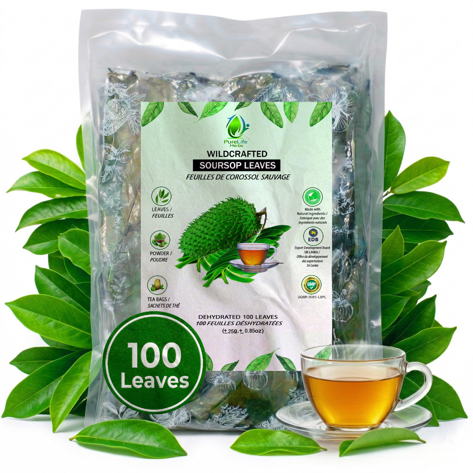 Purelife Herbs® Soursop Leaves Tea, 100 Whole Dried Leaves, Wildcrafted Graviola