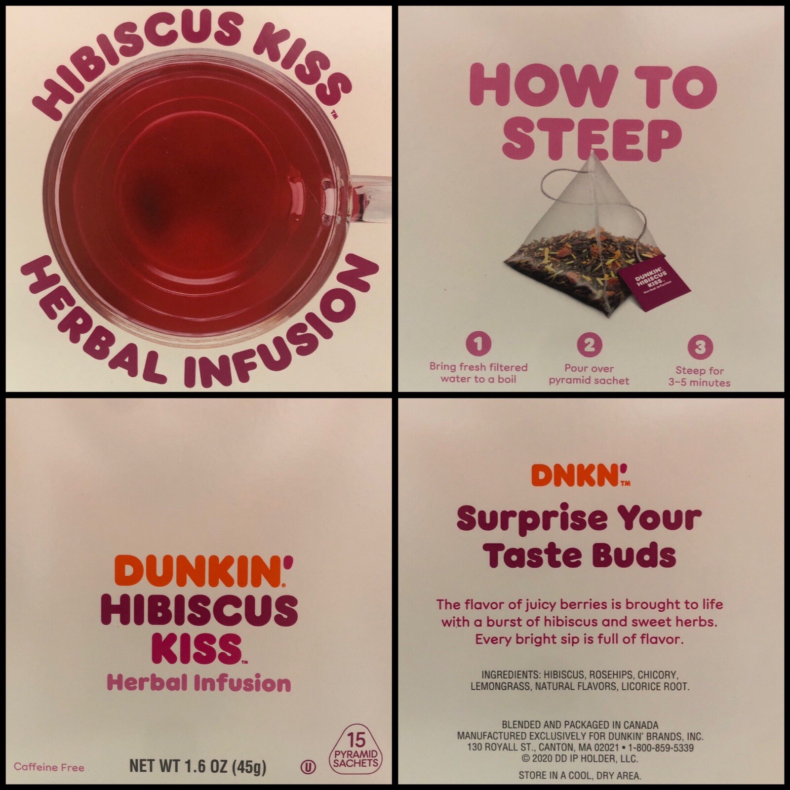 Dunkin Donuts Hibiscus Kiss Tea With 15 tea bags Herbal Infusion Natural Flavors