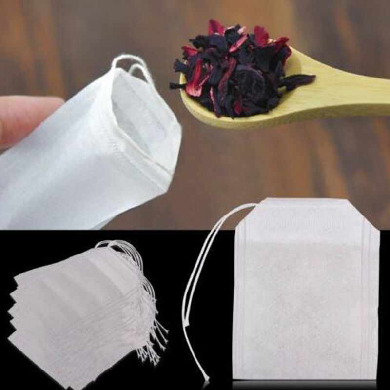 100pcs Empty Teabags Non-Woven String Heat Seal Filter Fabric Herb Loose Tea Bag