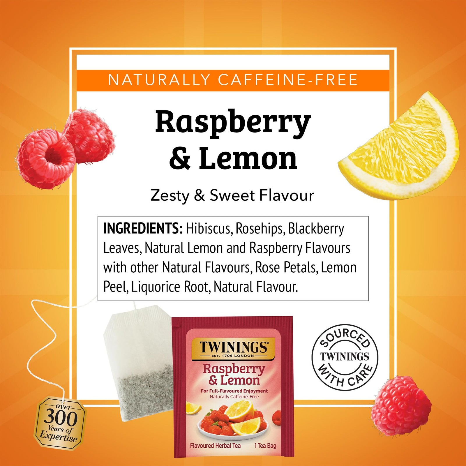 Twinings Raspberry & Lemon Herbal Tea 20 Count (Pack of 1), No Color