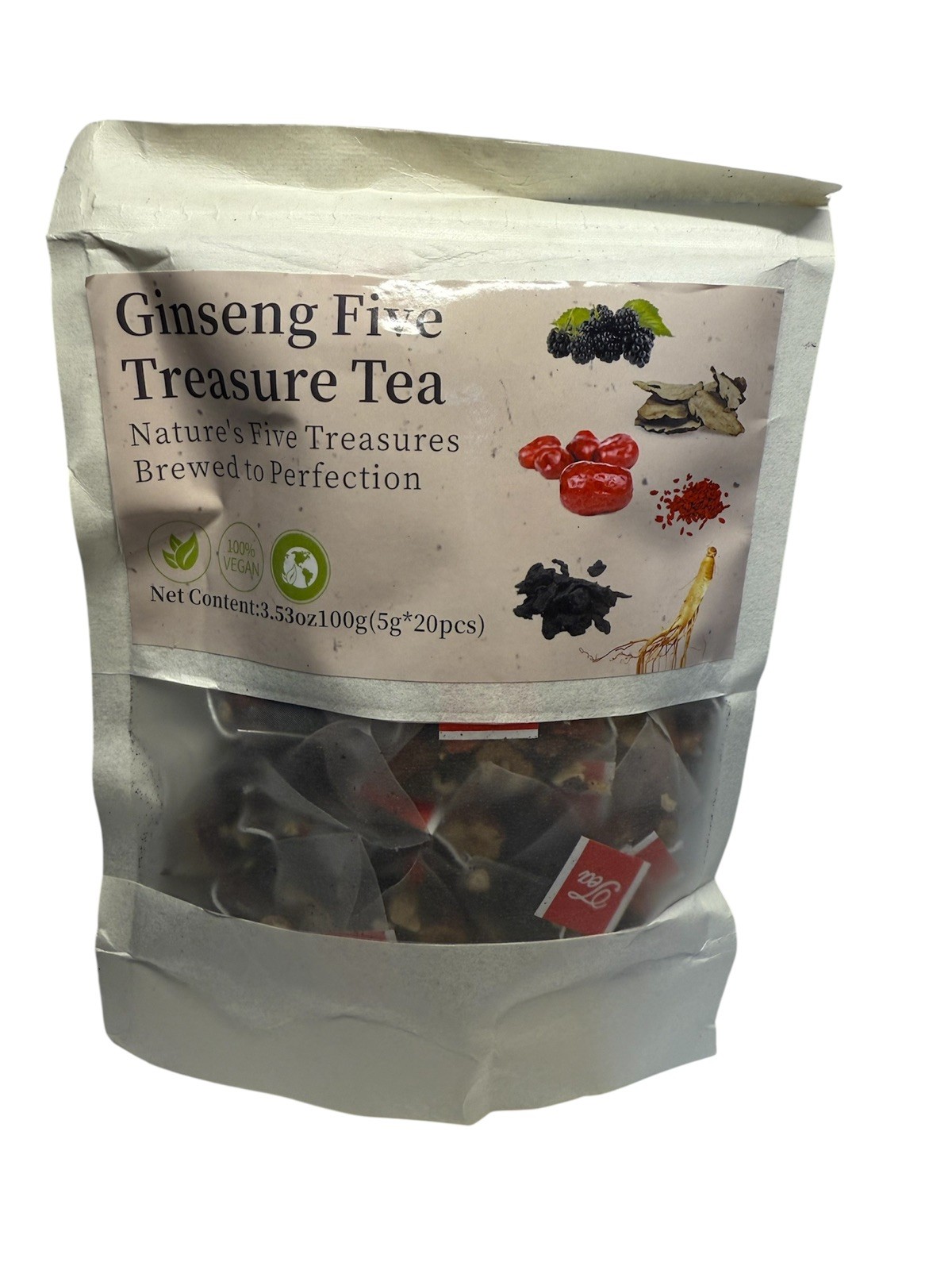 Ginseng Five Treasure Tea Herbal Wellness Blend–100g(20 pcs) Free Shipping