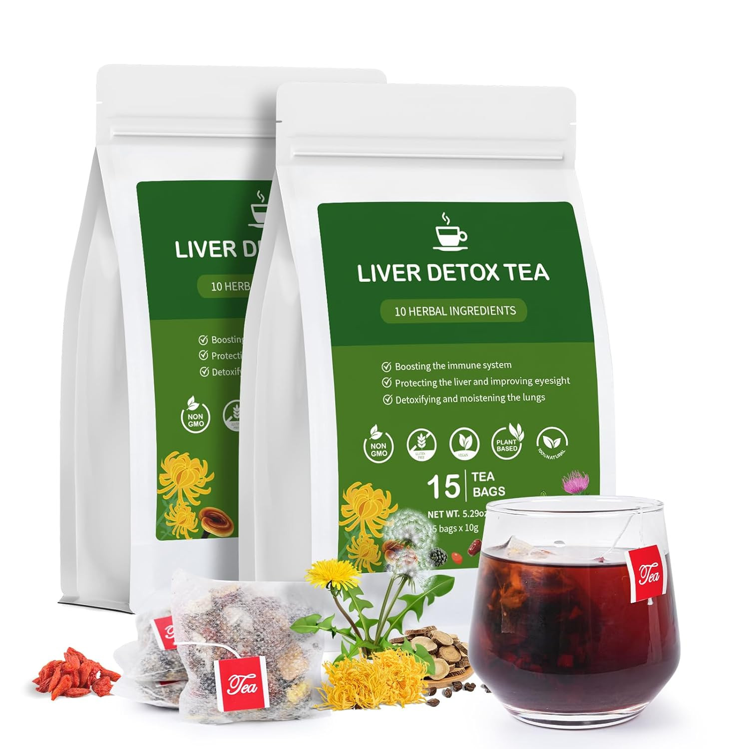 Ginseng Five Treasures Kidney Tea, Traditional Chinese Herbal Teabags, Natural K