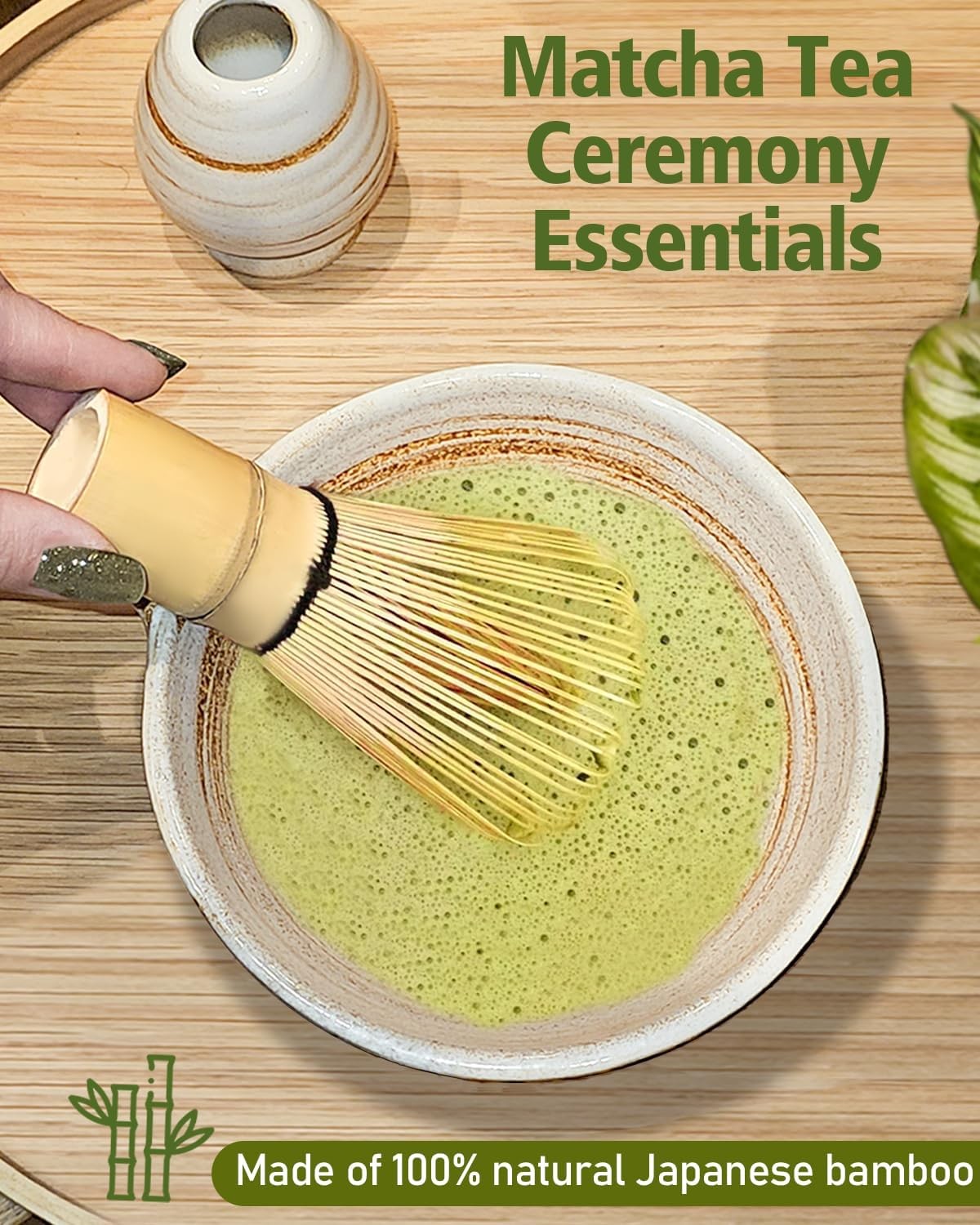 Matcha Whisk Set with Ceramic Matcha Bowl and Bamboo Whisk Kit