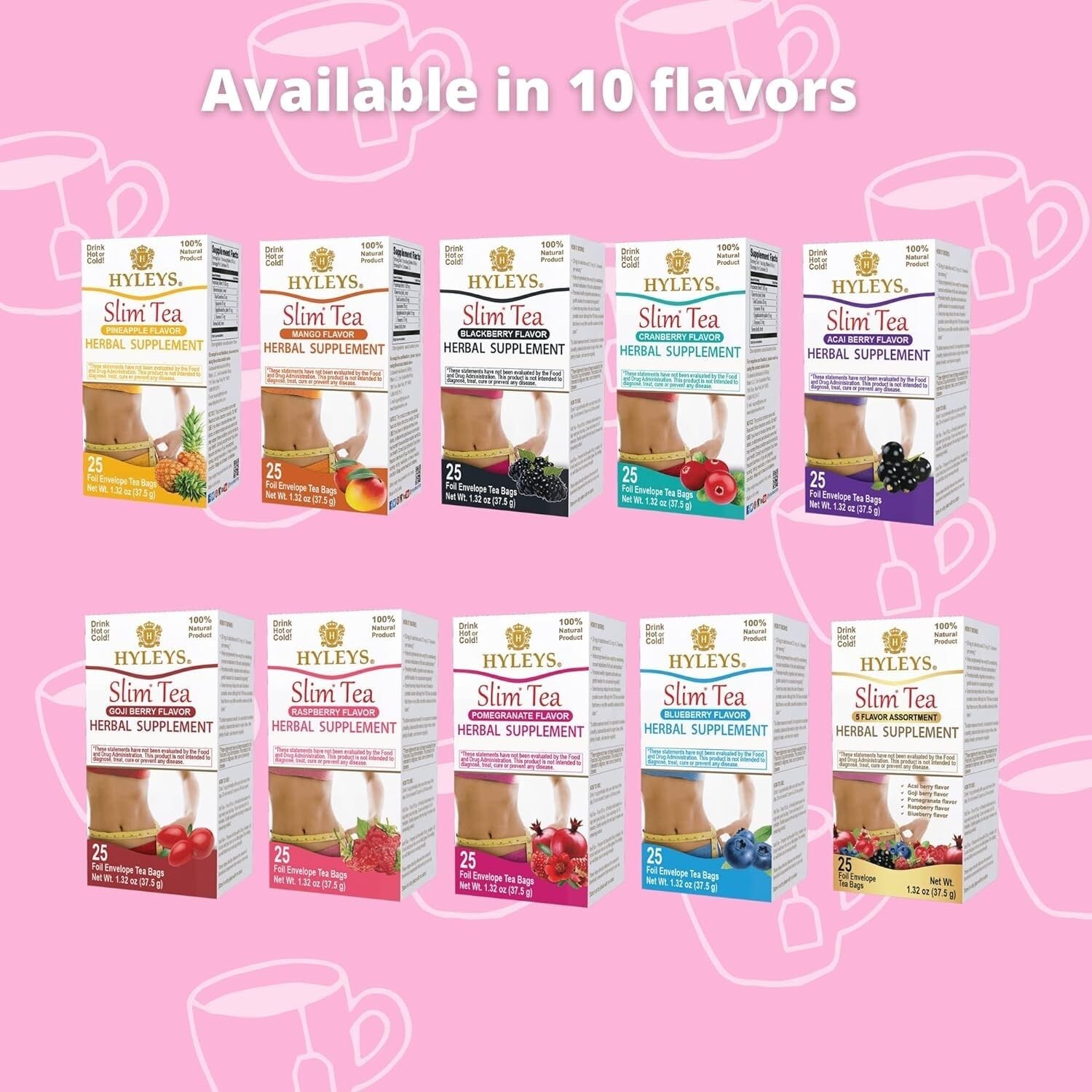 Hyleys Slim Tea Goji Berry Flavor – Weight Loss Herbal (6 PACKS) (150 TEA BAGS)