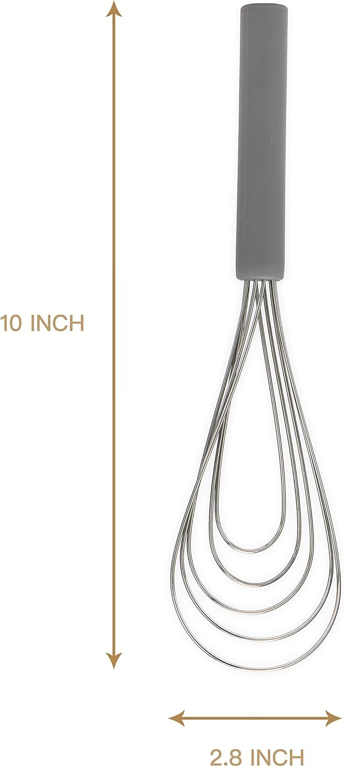 Flat Whisk Silicone Handle Non Slip 10″ – 5 Wires with 10 Heads Gray