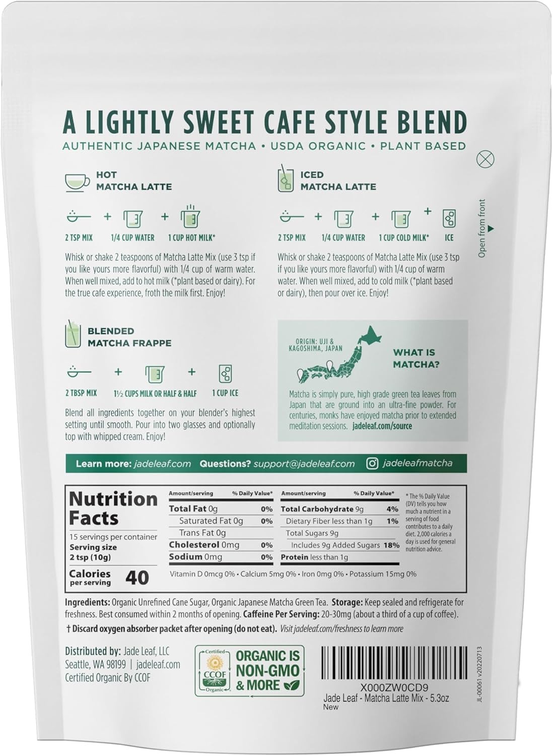 Jade Leaf Matcha Organic 5.3 Ounce (Pack of 1), Latte Powder