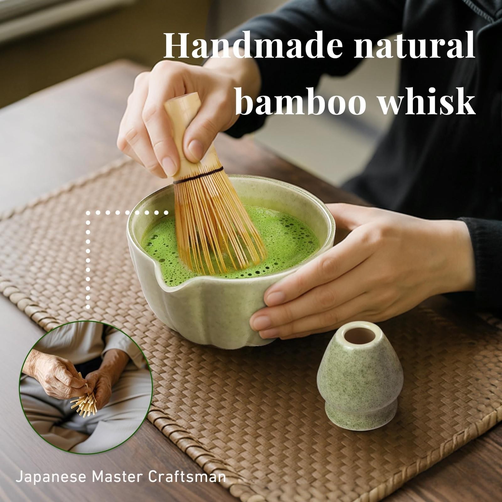 Matcha Whisk Set,7 Pcs Ceramic Matcha Kit Includes Matcha Bowl with Spout Matcha