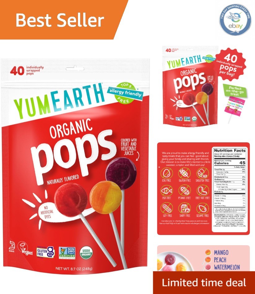 40 Organic Fruit-Flavored Lollipops – , Gluten-Free & Allergy-Friendly